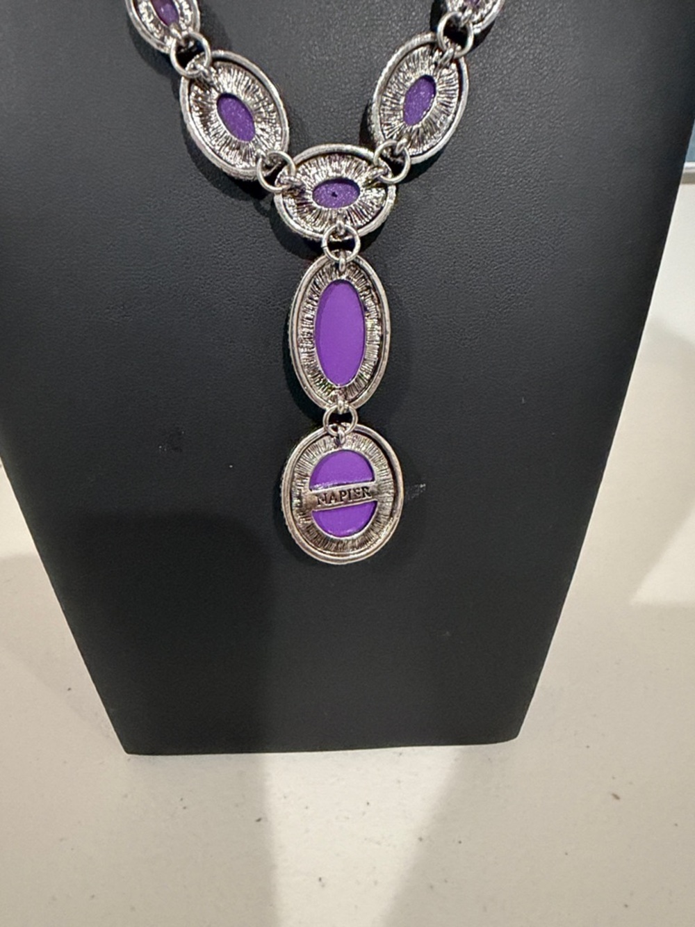 Napier Silver toned Pink Gemstone Necklace and Earrings Set - Picture 4 of 6